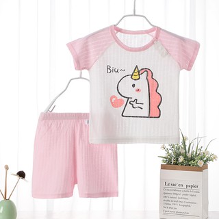 Ringkas pijama cho bé Quần đùi pijama cho bé Đồ ngủ mùa hè đồ ngủ bộ cho bé gái Quần áo mùa hè Bộ đồ mùa hè Bộ cộc bé trai quần đùi cho bé Bộ pijama kẻ cho bé 2 mảnh cotton nguyên chất