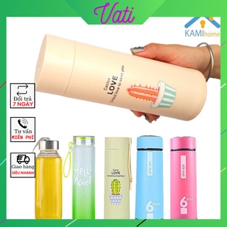 Bình nước thủy tinh VAVỏ nhựa xương rồng nắp xoay chống tràn 350m kiêm Lọ hoa dễ thương mã 20021