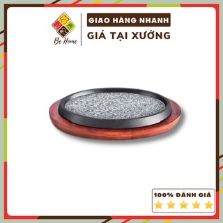 Behome Khay Đá Nướng Tròn - 100% Đá Tự Nhiên Kèm Đế Gỗ Không Ra Khói - BEHOME