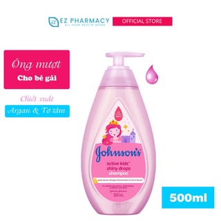 Dầu gội Johnson's bé gái - Cho tóc óng mượt - Johnson's Active kids Shiny drops, Chiết xuất argan và tơ tằm - Chai 500ml
