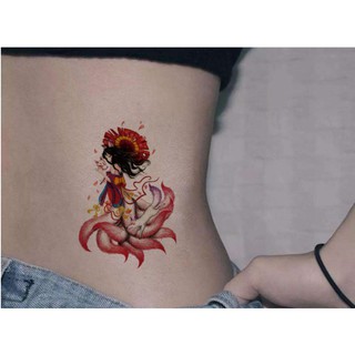 Hình xăm cửu vĩ hồ p25. Xăm dán tatoo mini tạm thời, size <10x6cm
