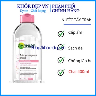 Nước tẩy trang GARNIER Nga không cồn an toàn cho mọi loại da – Chai 400ml