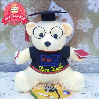 Gấu Bông Tốt Nghiệp Mịn Kem 30cm - quà tặng tốt nghiệp