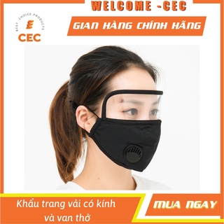 Khẩu trang vải mềm có kính và 1 van thở - Bộ mặt nạ gồm khẩu trang và kính chắn giọt bắn [CEC Store]