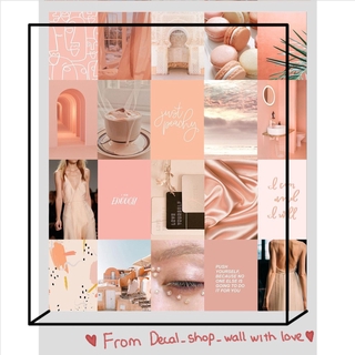 12 tấm Wall Collage dán tường trang trí phòng ngủ - theme Cam đào mộng mơ