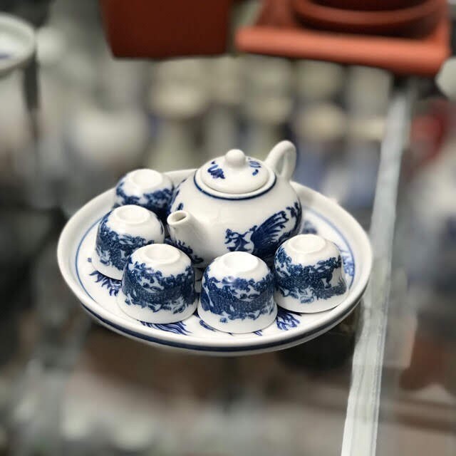 Bộ ấm chén mini thờ cúng bát tràng, họa tiết rồng phương, hoa sen