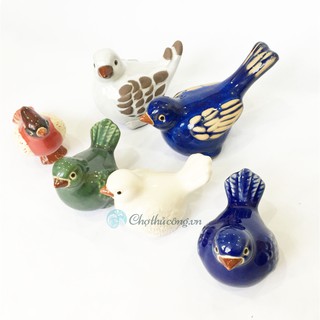 Chim sẻ ban mai gốm tráng men - Tượng gốm xinh xắn trang trí, decor sân vườn