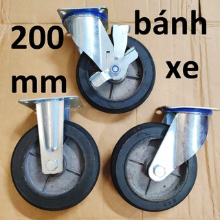 Bánh xe đẩy chịu lực cao, đường kính 200mm, bánh gang, viền cao su (loại tĩnh/ quay)