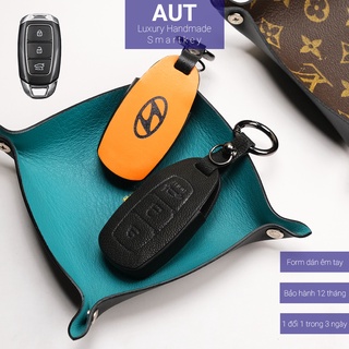 Ốp da chìa khóa ô tô Hyundai Santafe Kona Accent 3 nút bấm da bò handmade HC3 AD