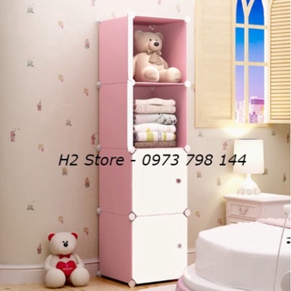 TỦ NHỰA THÔNG MINH LẮP GHÉP ĐỂ QUẦN ÁO 4 Ô ĐA NĂNG CỬA TRẮNG ĐỤC sâu 47cm