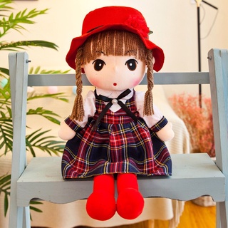 Búp Bê Váy Kẻ Đỏ Cute Cao Cấp Nhồi Bông 45cm