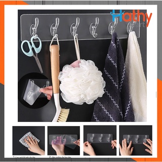 Kệ 6 móc dán tường siêu dính đa năng trong suốt
