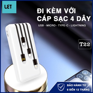 SẠC DỰ PHÒNG 10000mAh-T22 CÁT THÁI tích hợp sẵn 4 cáp sạc Type-c, Lightning,Micro, USB- hỗ trợ sac nhanh