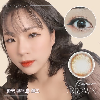 Kính áp tròng màu nâu trầm vân hoa hồng FLOWER CHOCO - Lens Made in Korea, giãn tròng 14.2