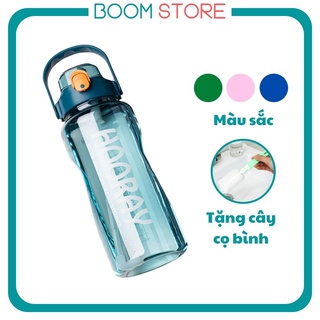 Bình nước thể thao 2 lít chia vạch có ống hút bằng nhựa cute Boom Store