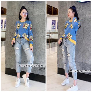 QUẦN JEAN 9 TẤC BIG SIZE RÁCH KIỂU MÀU XANH BẠC 2513