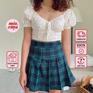 Áo đũi in hoa vàng tay bồng chun lưng vàng gà con Mia Ritta a2094