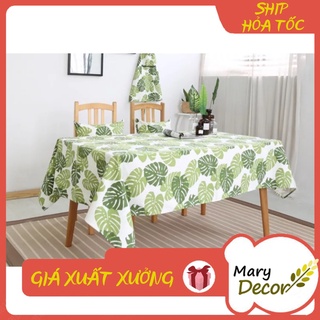 Khăn trải bàn lá cọ xanh Tropical viền ren (đủ kích thước) - B02