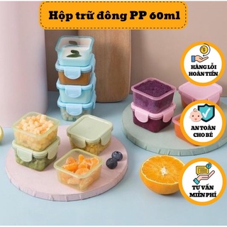 Hộp trữ đồ ăn dặm cho bé, khay trữ đông 60ml có nắp đậy chắc chắn