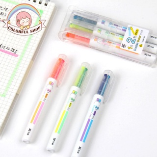 Bút dạ quang highlight hai ngòi double line 44mm, trang trí sổ tay nhiều màu sắc, bullet journal cho học sinh