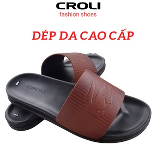 [ SALE HOT ] Dép Da Nam Quai Ngang CROLI.Dép Da Cao Cấp MB03 Dập Vân Cá Sấu Hót 2022