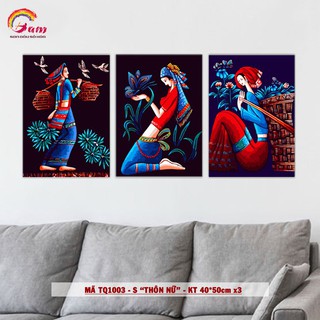 Bộ tranh treo tường sơn dầu số hoá tự vẽ - Mã TQ1003S Thôn nữ