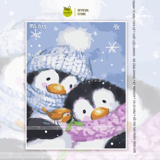 Tranh tô màu 40x50cm có khung Đôi chim cánh cụt T613