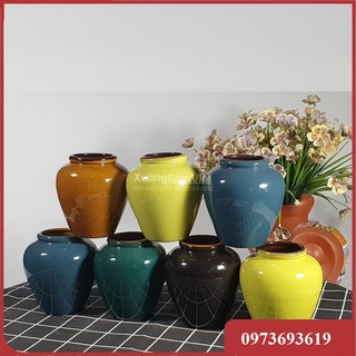 Lọ hoa bằng sứ Bát Tràng mini 400ml nâu cánh gián