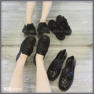 Giày Moca lười nữ da bóng gắn nơ xinh M359 SHOEBYMAI