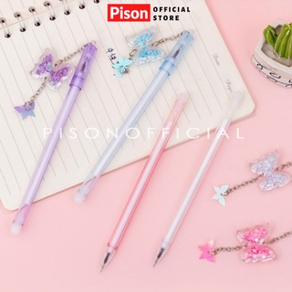 Bút Móc xích mực gel hình Butterfly và ngôi sao Pison, mực đen ngòi kim 0.38mm - BN010 - 1 cái