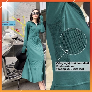 Áo Chống Nắng Lưới Tản Nhiệt Gu 2 Lớp Dáng Dài Nữ- Vải Thông Hơi Hạt Cườm Bao Đẹp