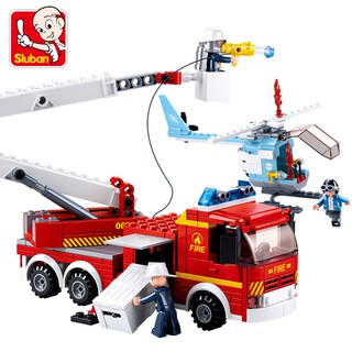 Đồ chơi lắp ráp mô hình trực thăng và xe cứu hỏa Sluban B0627 394 mảnh ghép