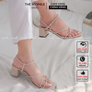 Giày cao gót quai chéo 5cm - THE NYSMILE - Gót vuông công sở 3 dây chéo - HAHA
