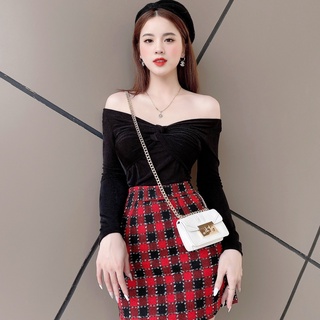 Áo trễ vai xoắn ngực, áo thun len trơn A1056 KYMIE