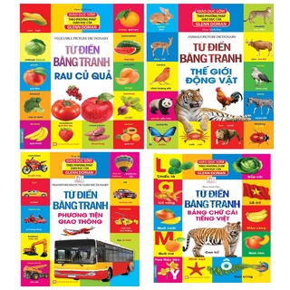 Sách- Combo Từ điển bằng tranh Thế giới động vật + Rau củ quả + Phương tiện giao thông + Bảng chữ cái tiếng Việt