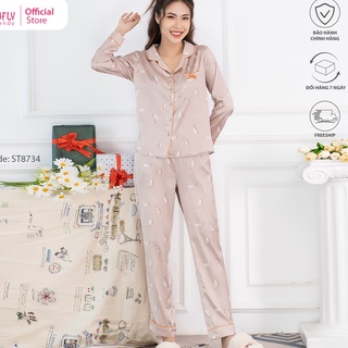 Bộ đồ mặc nhà nữ pijamas lụa SUNFLY áo dài quần dài ST8734