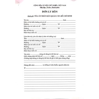 Mẫu đơn ly hôn đơn phương Quận 3 TP HCM + bản hướng dẫn viết đơn, chuẩn bị hồ sơ, hướng dẫn nộp hồ sơ đến tòa án