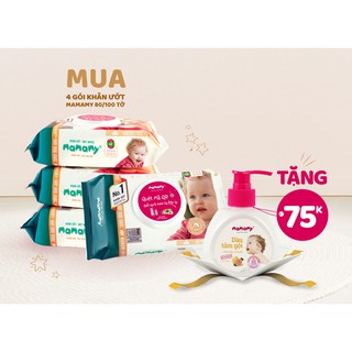 (Tặng 2 dầu tắm mamamy 150ml) 8 gói khăn giấy ướt em bé Mamamy 100 tờ