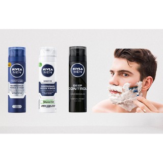 Bọt cạo râu Nivea Men Sensitive, Deep Control, Protect &amp; Care 200ML - Nội địa Đức