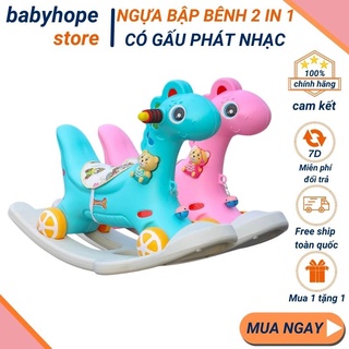 Ngựa bập bênh cho bé 1 2 tuổi 2 in 1 có bánh xe có nhạc, vừa bập bênh vừa ủn chân