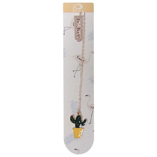 Bookmark Kẹp Sách Kim Loại Phối Charm Hình Chậu Xương Rồng Vàng