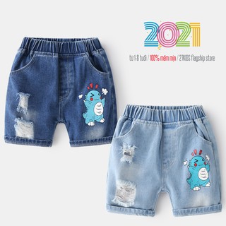 Quần Jean cho bé WELLKIDS quần short Jean họa tiết khủng long chất bò mềm hàng xuất Âu Mỹ