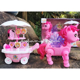Ảnh thật  Ngựa Pony Đi Pin Kéo Xe Kem Mini Siêu Xinh 2288 Có âm thanh - clip &amp; ảnh thật