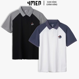 Áo thun polo nam 4MEN PO065 thêu chú chim đội nón, có cổ bẻ, vải thun cá sấu cao cấp co giãn