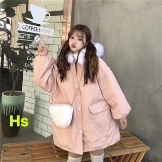 áo khoác kaki lót lông mũ lông trắng dáng dài trùm mông