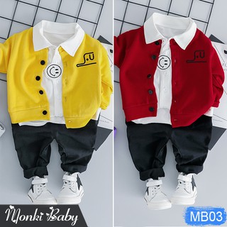 [SALE LẺ SIZE] - Bộ quần áo 3 chi tiết cho bé trai, áo sơ mi, quần jean cùng khoác thời trang, chất dầy dặn đẹp | MB03