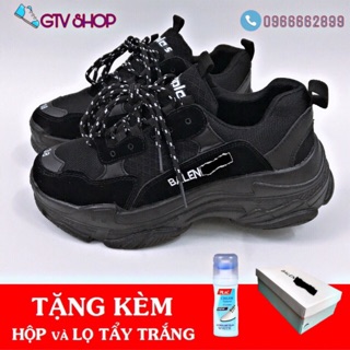 [TẶNG HỘP + LỌ TẨY hoặc TẤT] Giày thể thao nam nữ ulzzang, sneaker 3len trip đen full, size 36 đến 43.     .