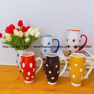 Lọ Hoa Trang Trí Merber (Mơ &amp; Bơ) Nhiều Màu Có Quai Họa Tiết Chấm Bi Thích Hợp Cắm Hoa Khô, Hoa Giả, Hoa Decor Trang Trí