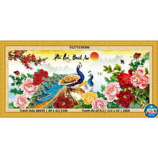 Tranh đính đá chim công DF311 - Phú quý bình an (KT: 115 x 52 cm)