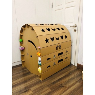 Ngôi nhà bìa carton cứng cáp cho bé thỏa thích vui chơi sáng tạo kích thước  75*87*95 cm